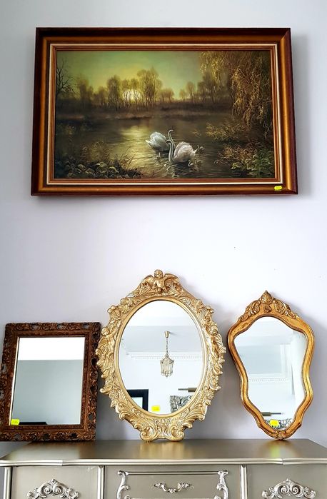 Oglindă /Tablou vechi cu ramă din lemn masiv