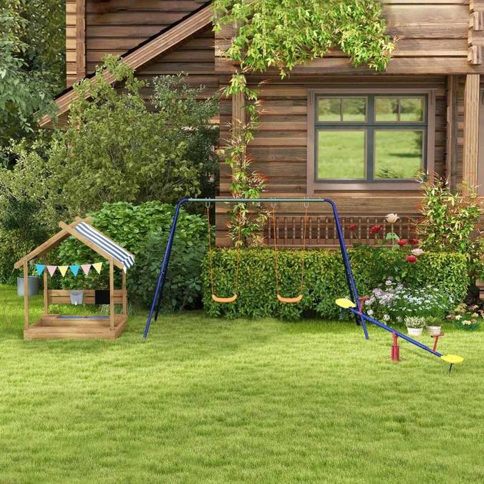 Детска люлка Outsunny с 2 седалки, за 3-8 години, стомана, 2.7 x 1.6 x 1.8 м