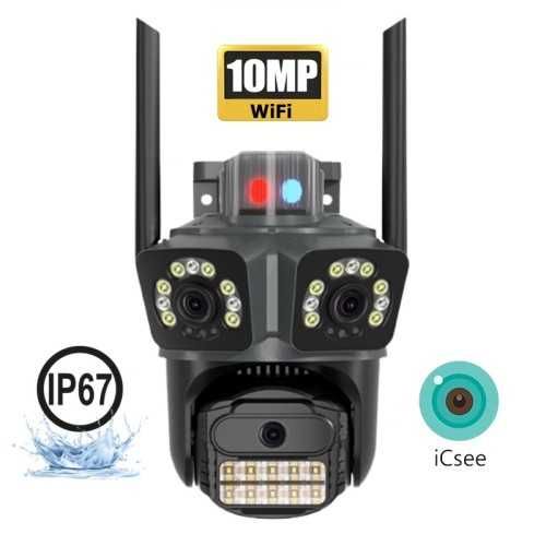 3008 Тройна безжична IP камера 28 диода с WiFi приложение iCSee 10MP