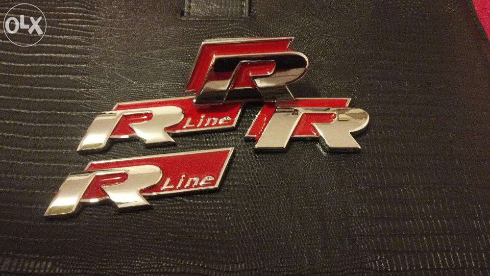 Set Emblema R-line VW Passat/Golf/Tiguan/Polo/Tuareg METAl rosu/crom