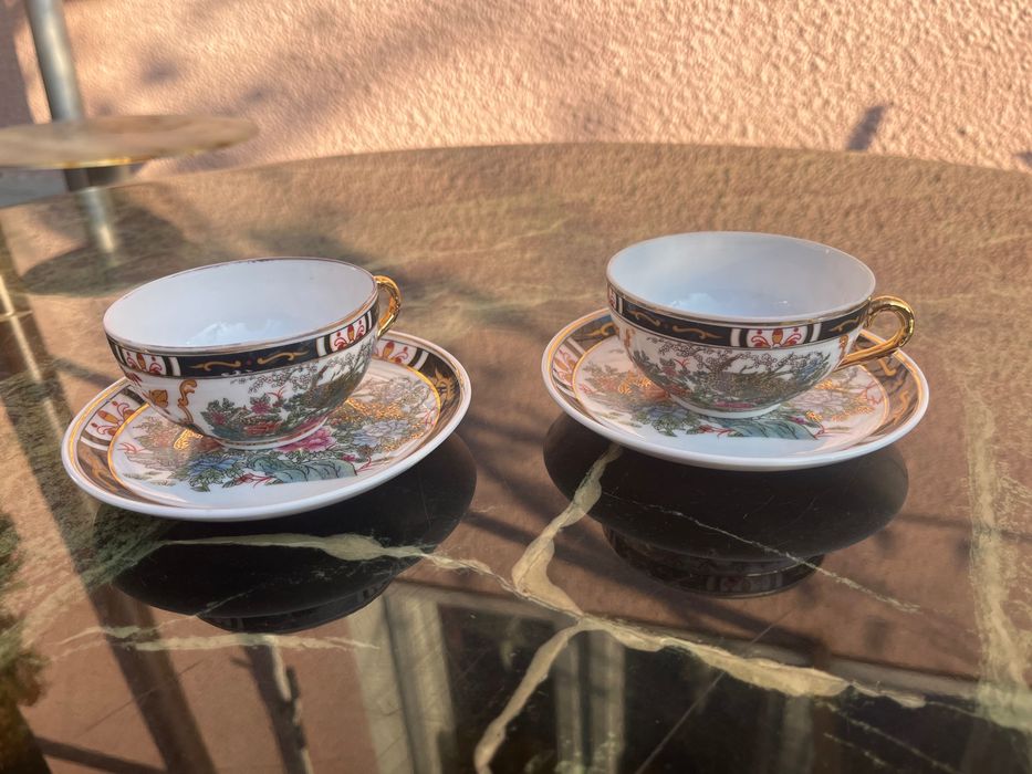 Set 2 cesti portelan ceai cafea cu farfurie