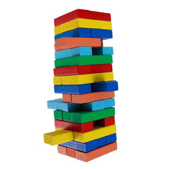 Дървена Дженга с 54 дървени цветни кубчета