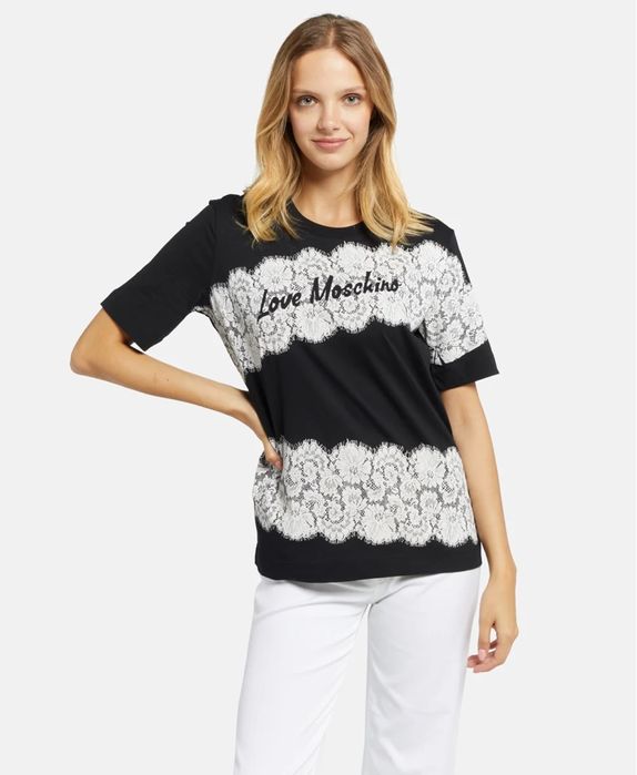 Love moschino тениска с апликация от дантела