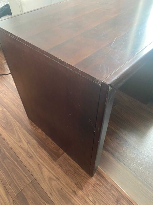 Birou din lemn masiv, maro inchis + comoda