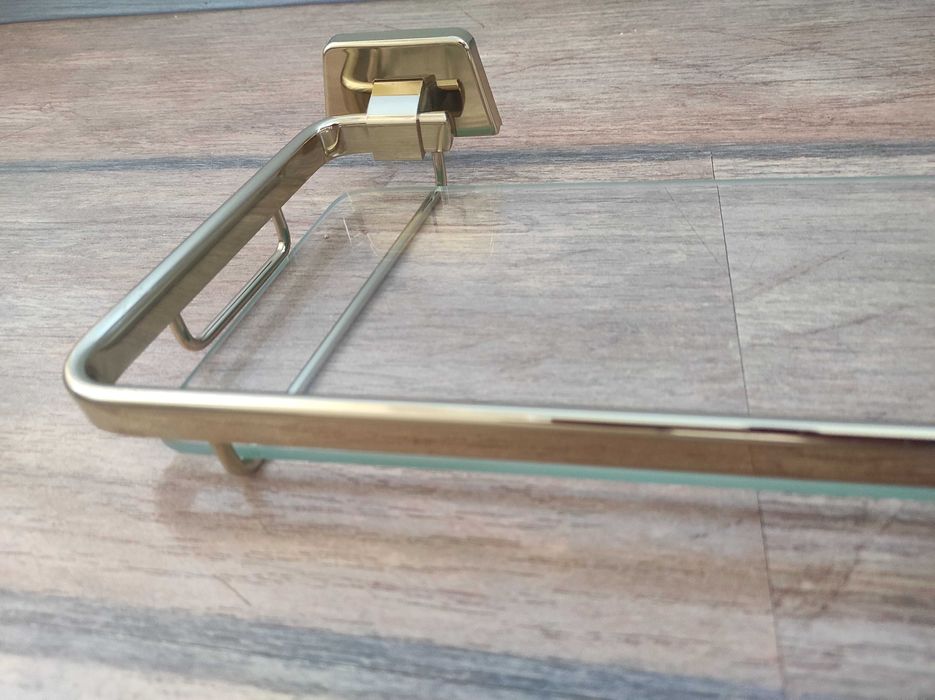 Нова етажерка за баня 60 см, холандска, старо злато, закалено стъкло