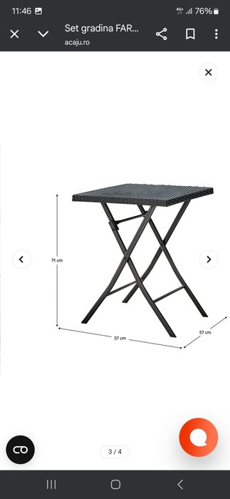 Set gradina FARUK, negru, ratan artificial/otel, cu masuta si 2 scaune