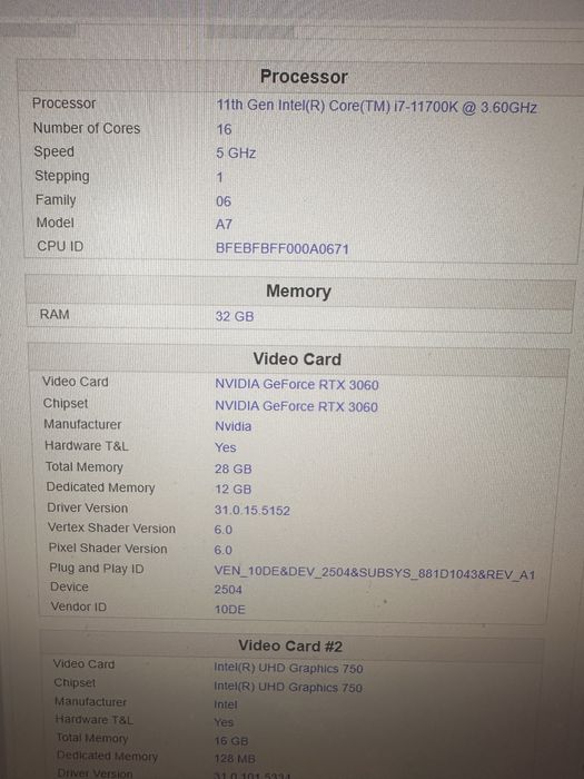 Calculator Gaming i7-11700K , RTX 3060 12 GB , 32 GB RAM , SSD