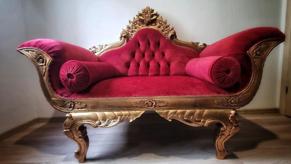 Canapea stil baroc – Lemn masiv, pictata manual, catifea