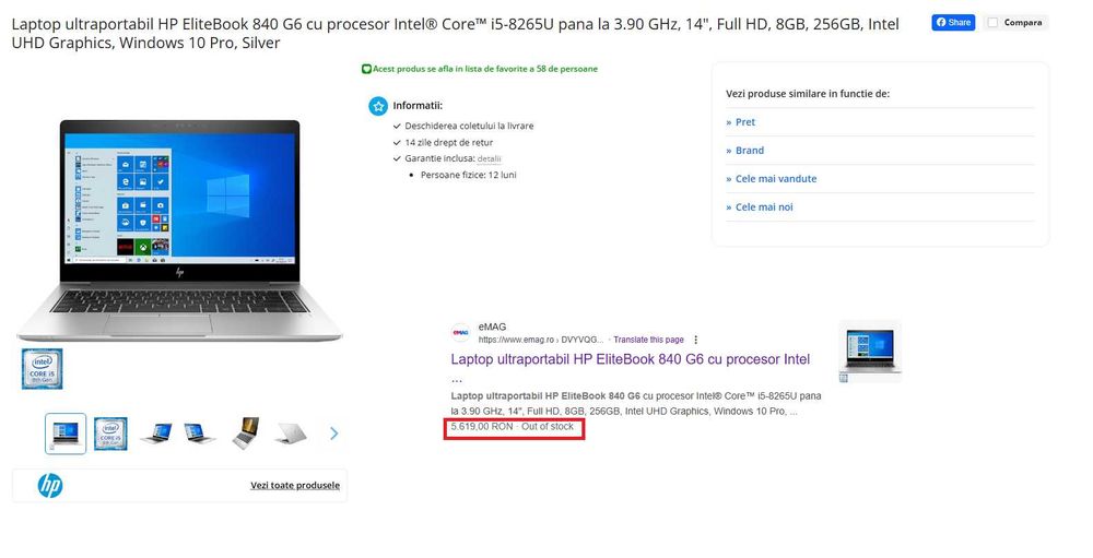 Laptop HP Elitebook Intel i5 16 gb 512 gb ssd 14 inch Garantie 12 Luni