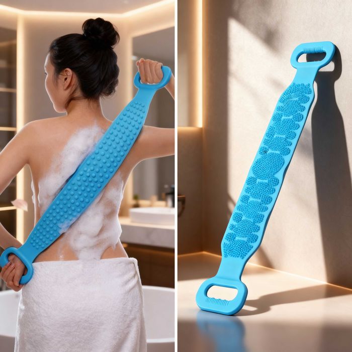 Perie de baie din silicon pentru spate masaj corporal si curatare 75cm