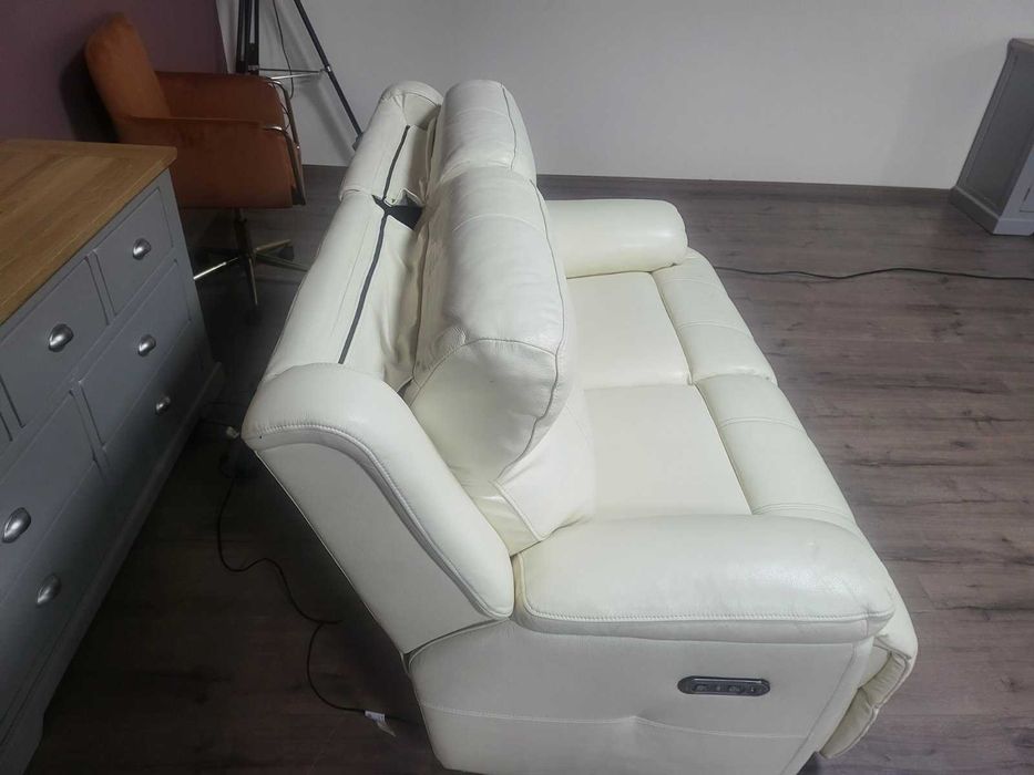 Светло кремав кожен диван двойка с електрически релаксиращ механизъм