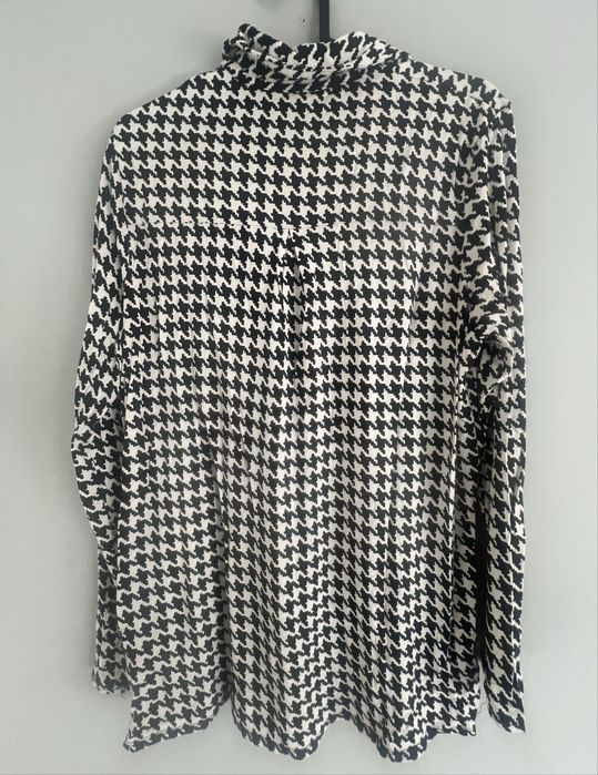 Camasa eleganta alb negru, model houndstooth