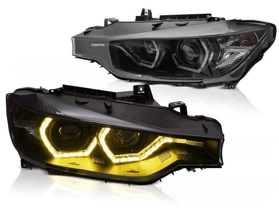 Faruri BMW F30 F31 2011 - 2015 Angel Eyes Yellow LED Black DRL