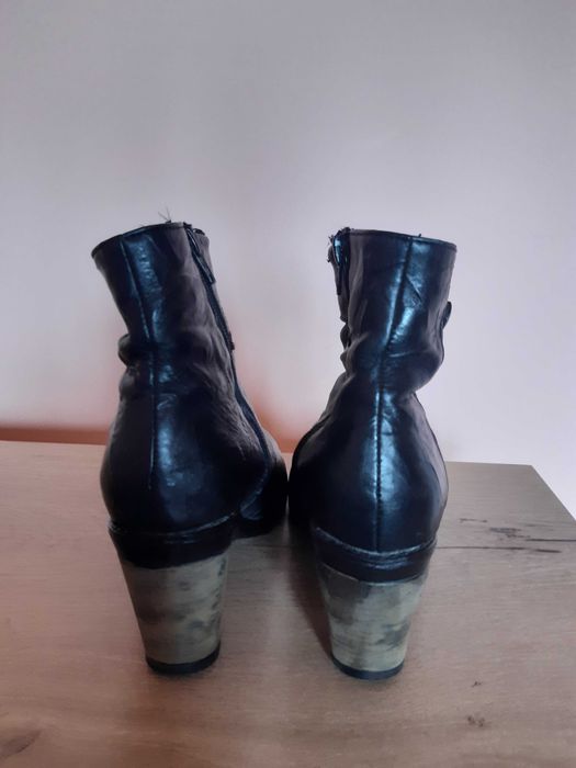 Боти, дамски естествена кожа на ток с вълна