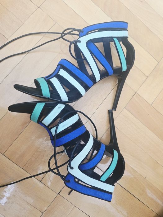 Sandale Zara, cu siret, albastru +negru, marime 40