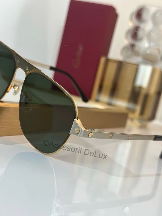 Ochelari de Soare Cartier Aviator CT0532S Full Box Santos De Cartier [Verificare Colet] Gold/Silver