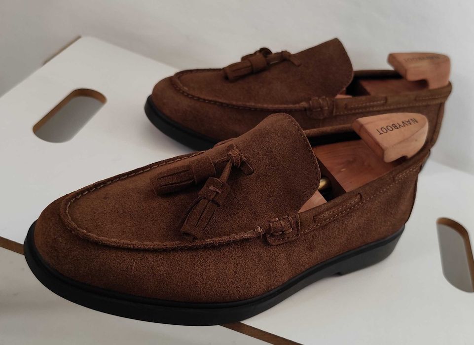Pantofi loafer 40 tassel premium ZARA NOI piele naturala suede moale
