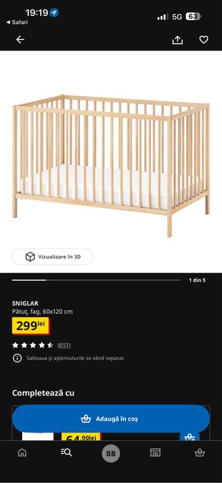 Patut Ikea impreuna cu saltea si protectie margini