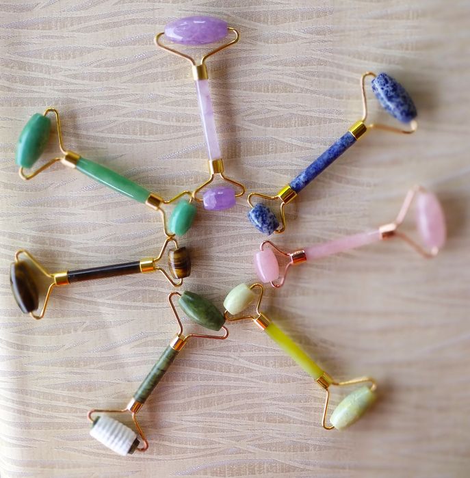 ЛУКС КОМПЛЕКТ ролер и Гуа Ша - аметист кварц нефрит авантюрин КОЛЕДА