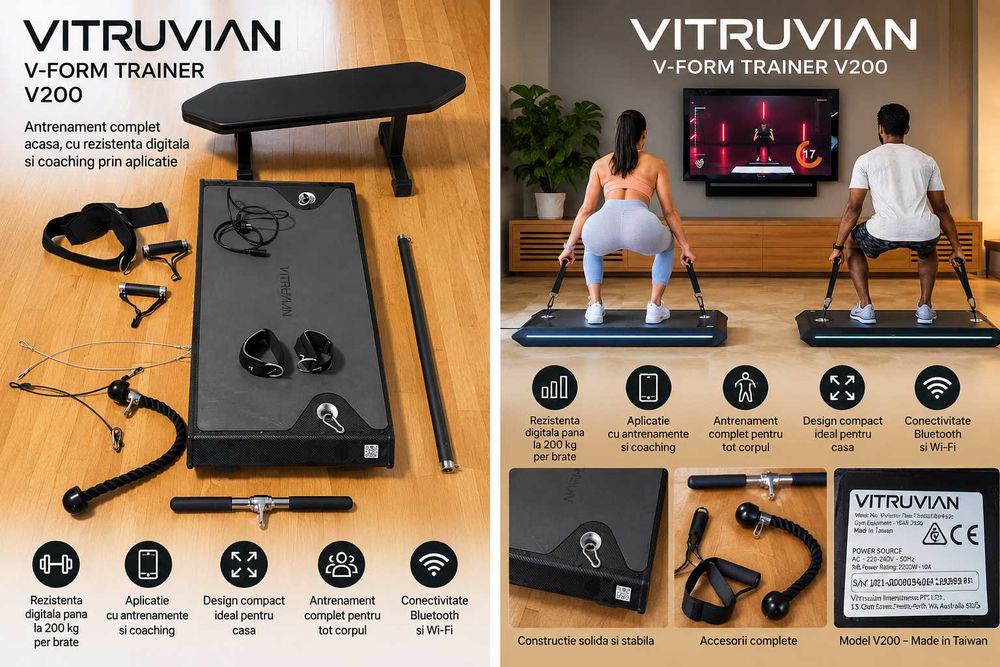 Vitruvian V Form Trainer V200 Smart Home Gym cu Banca si Accesorii