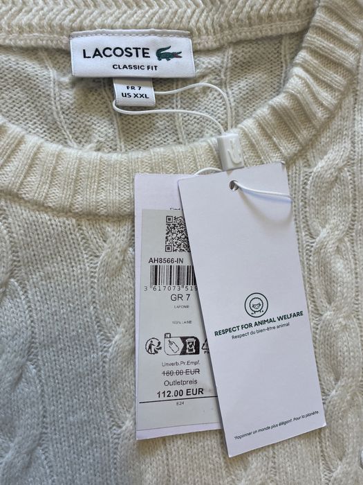 Pulover barbati gros/iarna/100% lana Lacoste XXL nou cu eticheta