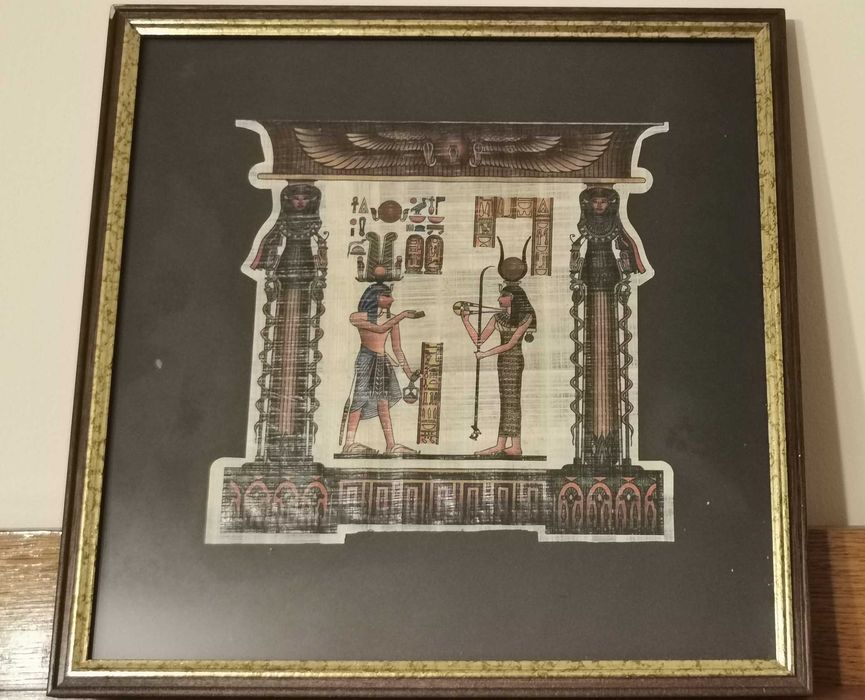 Picturi egiptene pe papyrus, realizate manual, semnate