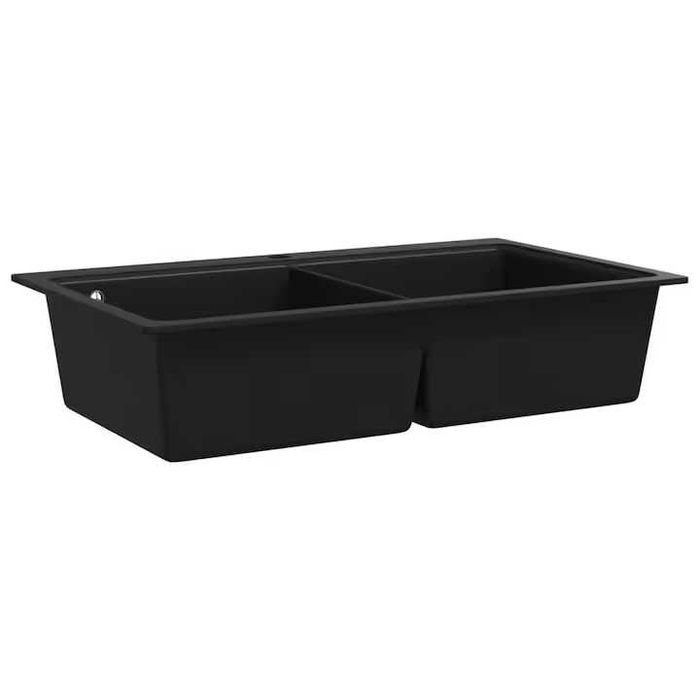 Chiuveta Bucatarie Granit Incastrata vidaXL Doua Cuve Neagra The Home IKEA KIKA Mobexpert Grohe Hansgrohe Ferro Black Sink Kitchen New Noua Oferta