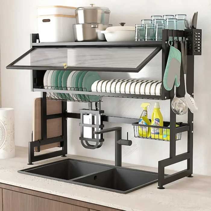 Scurgător Vase din Oțel Inoxidabil, 75 cm – Negru