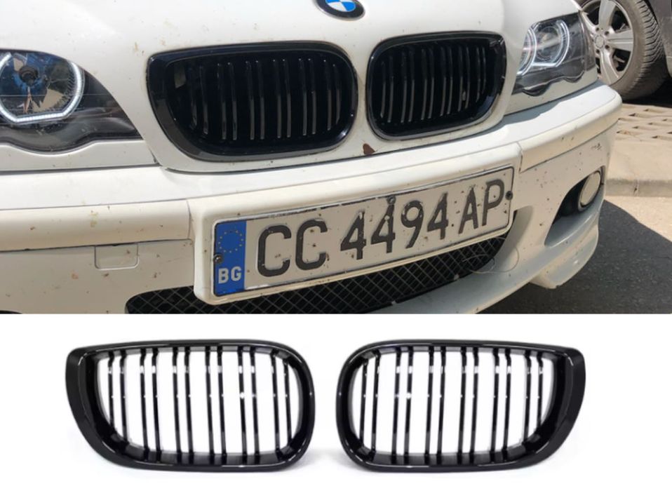 Двойни Решетки Бъбреци BMW E46 – Черен гланц – Фейслифт НА СКЛАД!!
