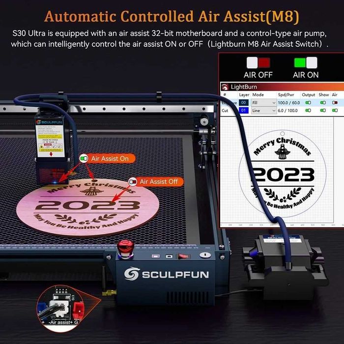 SCULPFUN S30 Ultra 600/600mm 11W 33W 2600лв. лазер лазерно гравиране