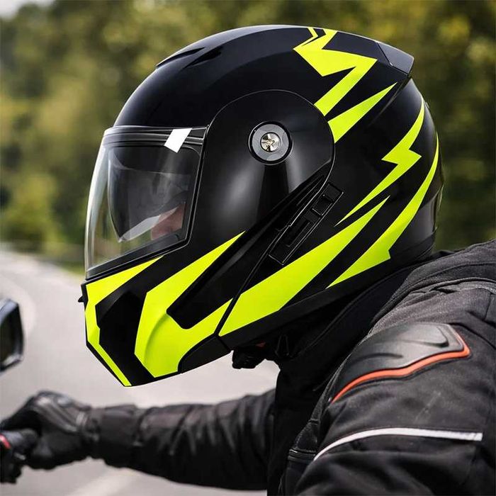 Casca Moto/Scuter/ATV Flip-Up,viziera dubla, Negru cu Verde, L 59-60cm