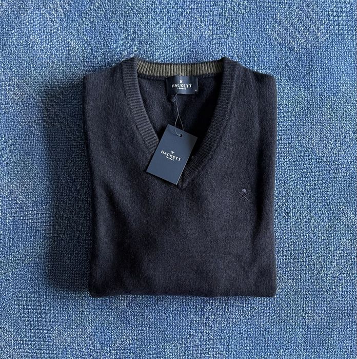 100% вълна Hackett London Lambswool V-Neck Pullover ОРИГИНАЛ мъжки пуловер - М