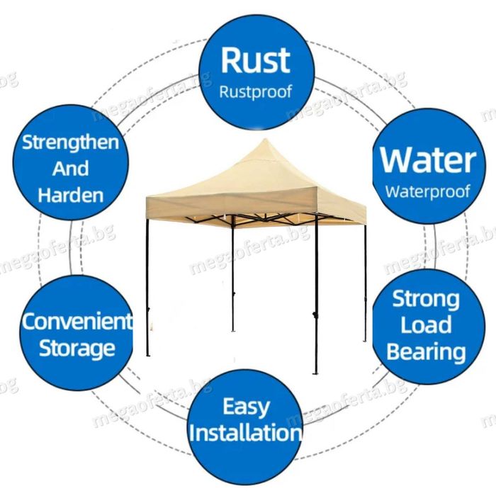 Сгъваема Шатра 3х3 с Три Страници в Кремав Цвят и Усилена Конструкция