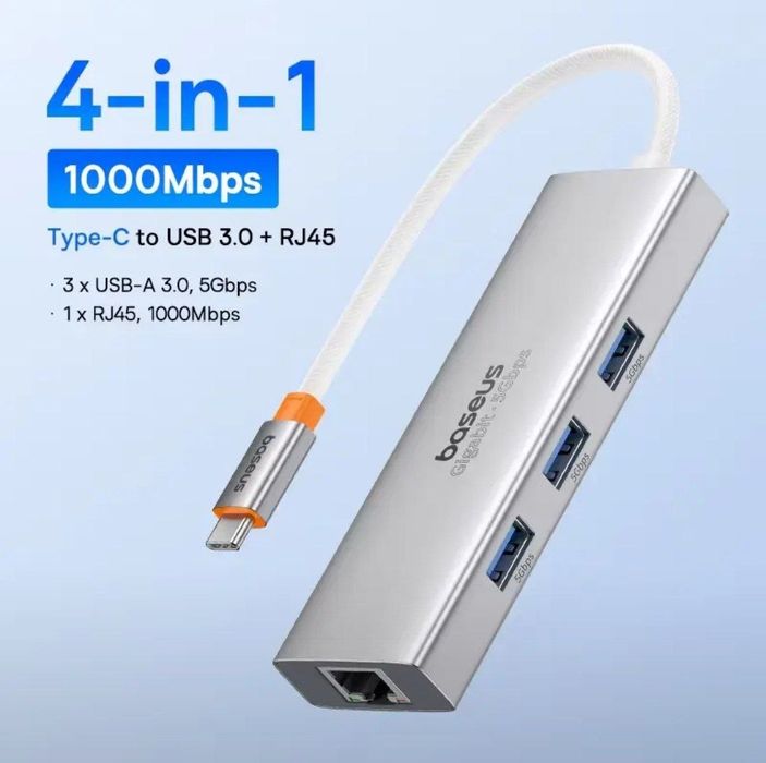 Baseus Hub Концентратор 4 в 1 RJ45 USB 3.0