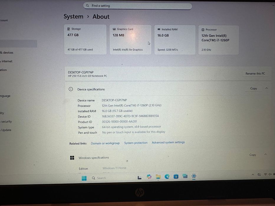 Laptop Office HP 250 G10, 15,6” fullHD, intel Core i7-1355U 16gb DDR4