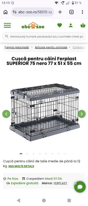 Cușcă pentru câini Ferplast SUPERIOR 75 nero 77 x 51 x 55 cm