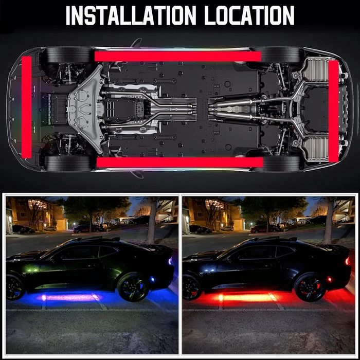 Set Benzi Led RGB Neon cu Aplicatie Bluetooth Lumina sub masina