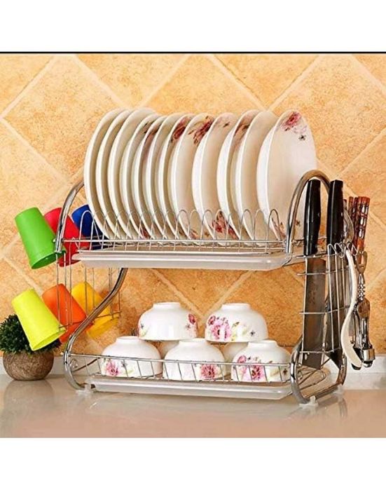 Сушилник за съдове на 2 нива с поставки за прибори и чаши
