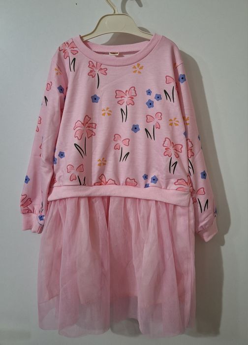 Ежедневна детска рокля с тюл – Цветя, 4-5 г