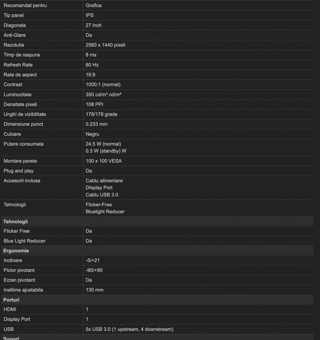 Monitor LED DELL P2720D 27 inch 8 ms Negru 60 Hz 2k