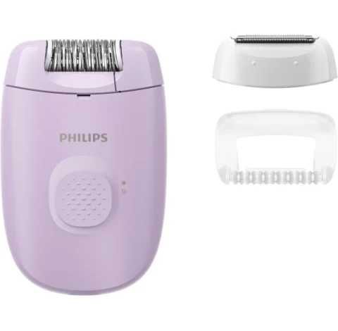 Epilator Philips Seria 2000 BRE237/00, 1 setare de viteza, cap de epilare lavabil, 2 accesorii pentru corp si zone sensibile, lumina LED, Lila