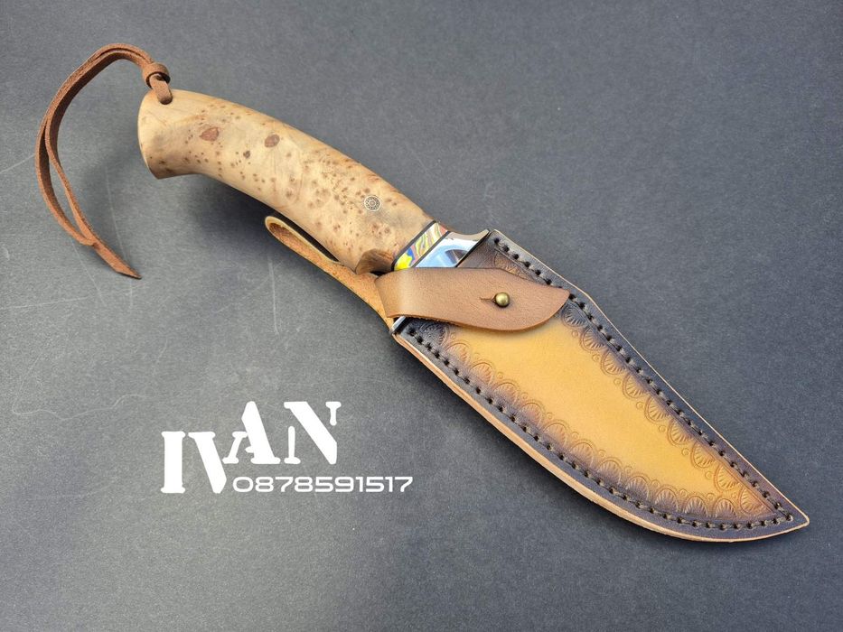 Ловен нож-Дамаска стомана VG10 с 67 слоя ламинат с кожена кания