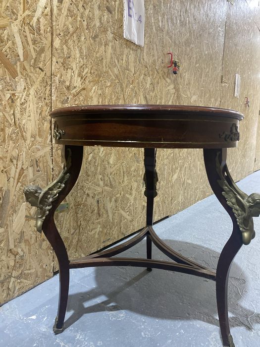 Măsuță de salon vintage/antică în stil Louis XV, lemn și bronz, blat catifelat verde