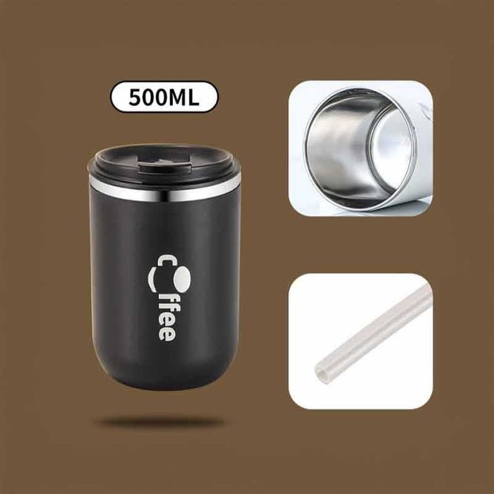 Термо чаша с капак и сламка, неръждаема стомана, 500 мл