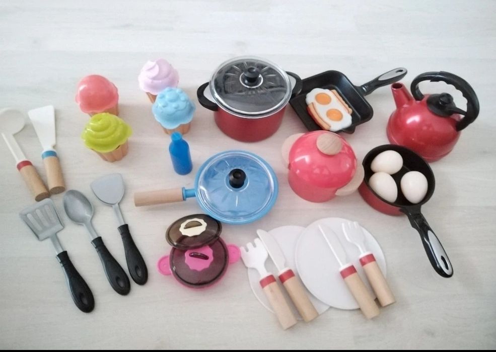 Set gătit craticioare și tigai copii plastic și lemn