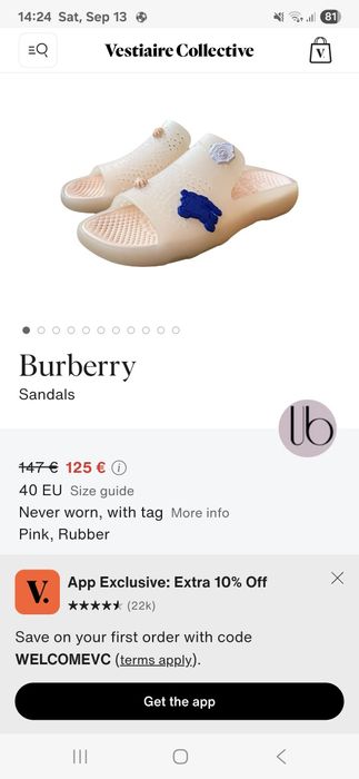 Vand papuci Burberry marshmallow stingray 39