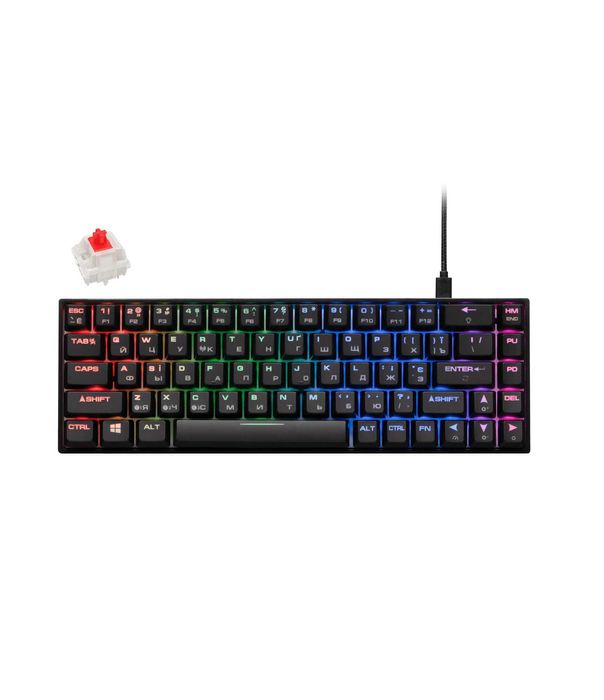 ; Игровая клавиатура 2E KG380 USB 68 key Gateron Red Switch Black
