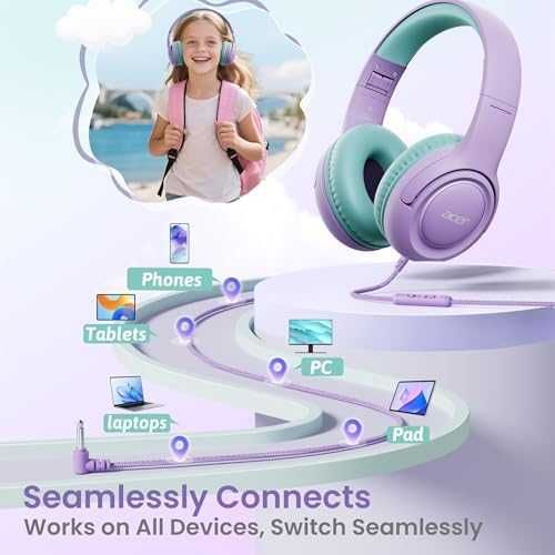 Нови Детски over-ear слушалки Acer HK03 за таблет училище пътване сгъваеми с лимит на звука