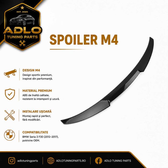 Eleron portbagaj BMW F30 Seria 3 M4 Style negru lucios