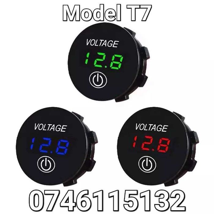 Voltmetru Auto Moto Atv Tractor-Cu Buton Tactil-2 Functii-Universal-T7